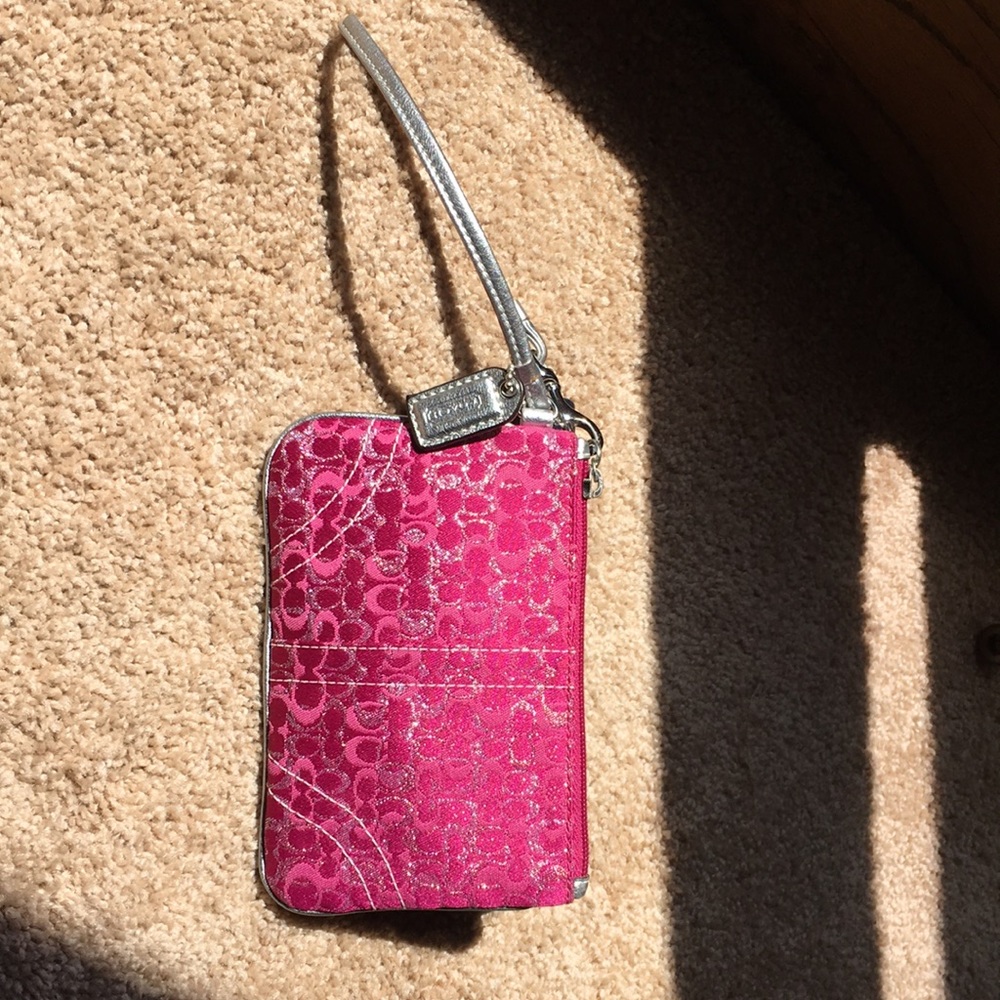 Coach Signature Fushia and Silver Wristlet